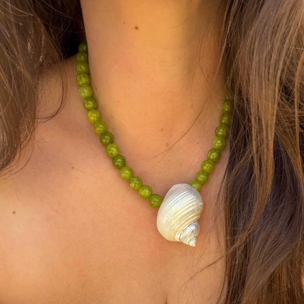 Green Beaded Shell Necklace