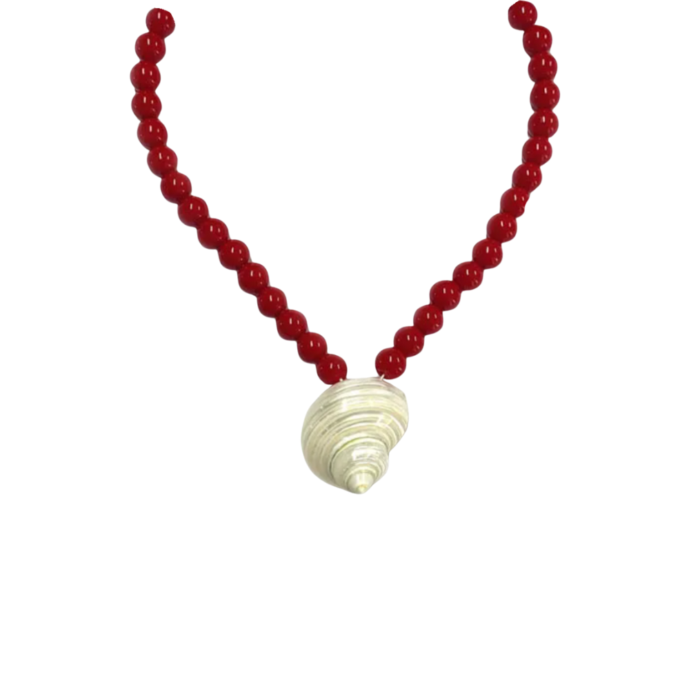 Red Beaded Shell Necklace