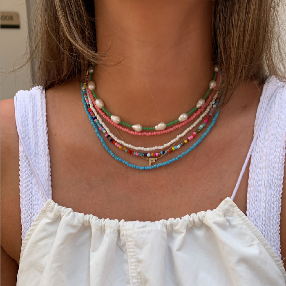 Mindi Pearl & Green Beaded Necklace