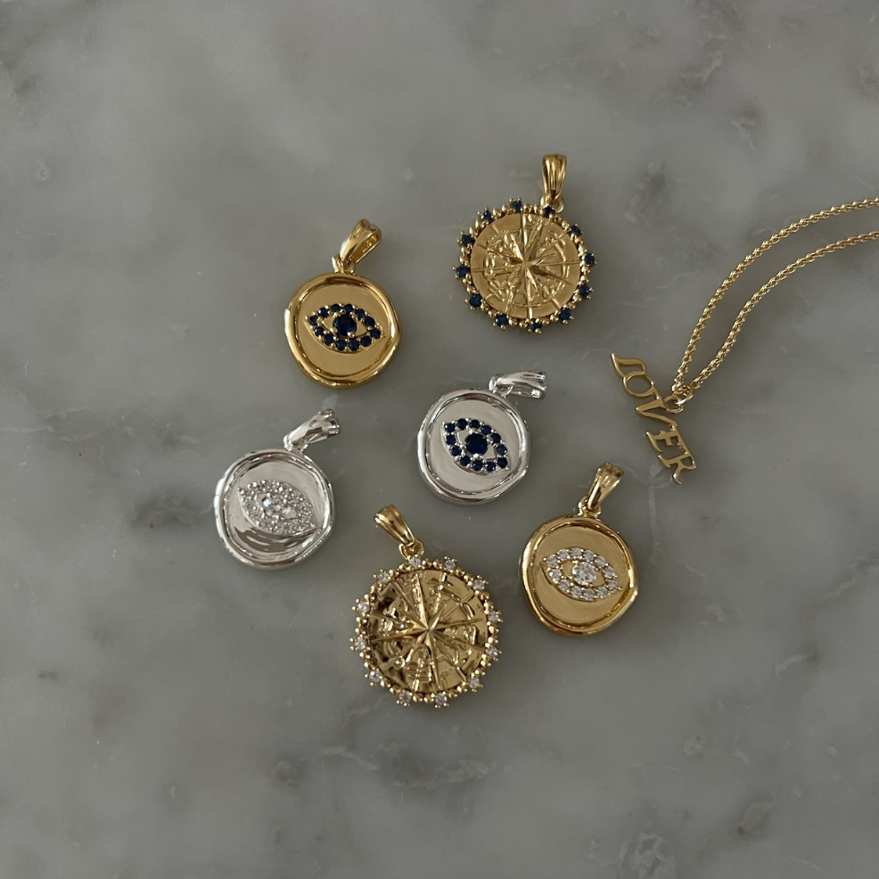 Blue Evil Eye Pendant - Sterling Silver