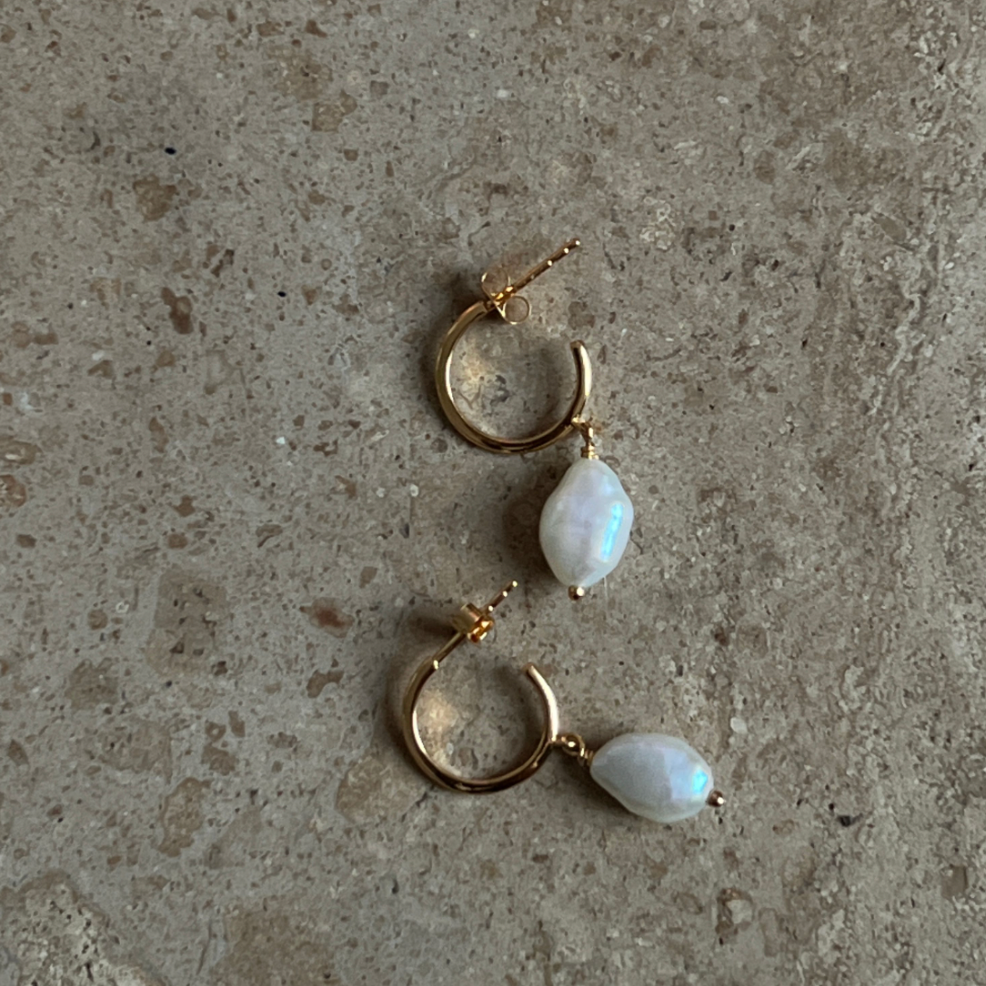 Betty Pearl Drop Hoops