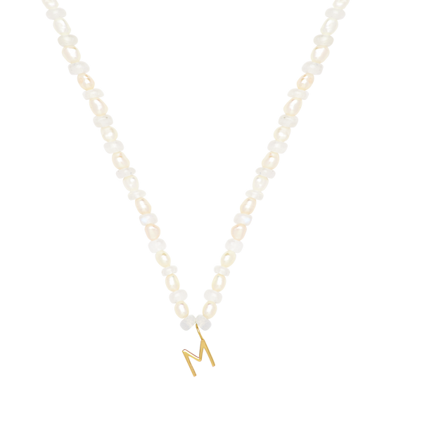 Pearl & Moonstone Initial Necklace- GOLD