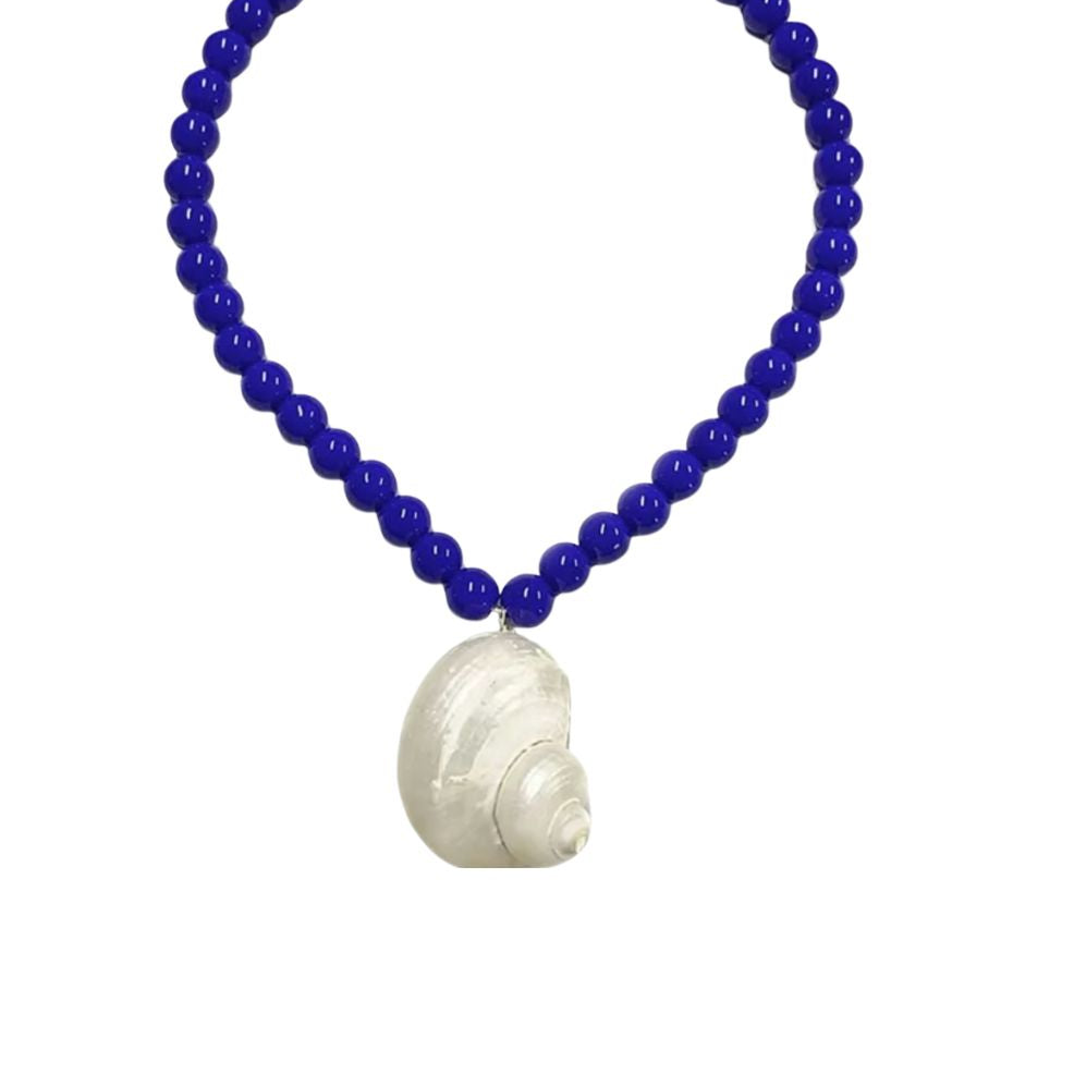 Dark Blue Beaded Shell Necklace