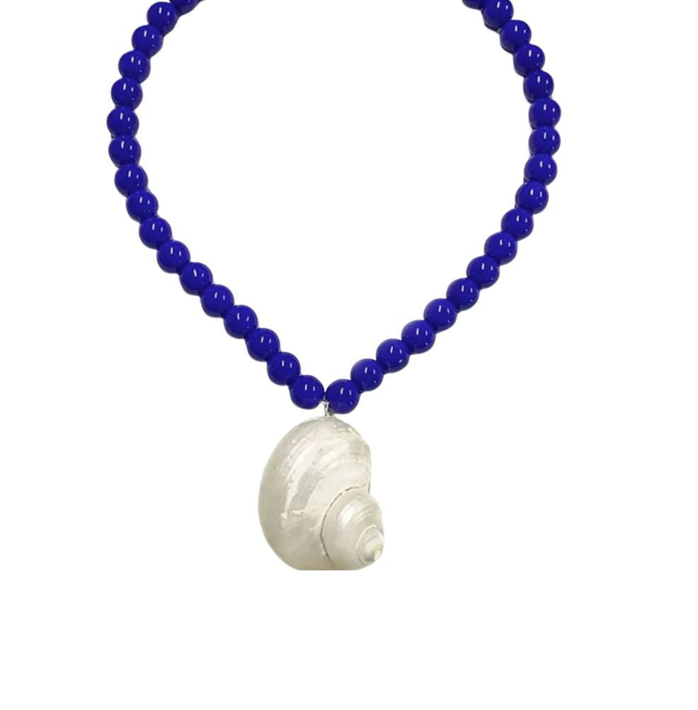 Dark Blue Beaded Shell Necklace