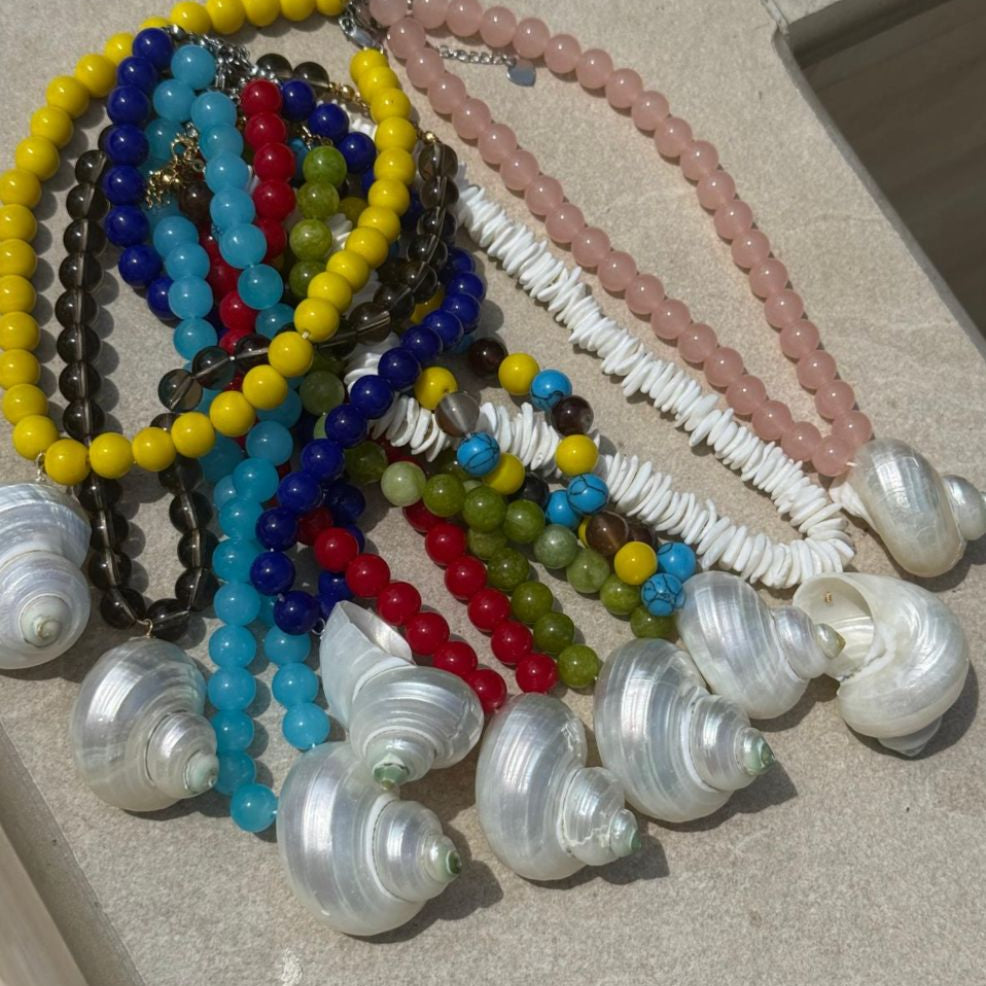Dark Blue Beaded Shell Necklace