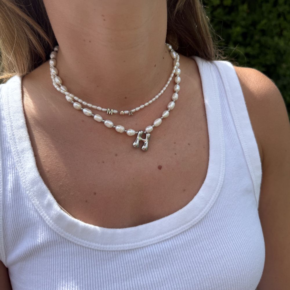 Bubble letter necklace- Silver