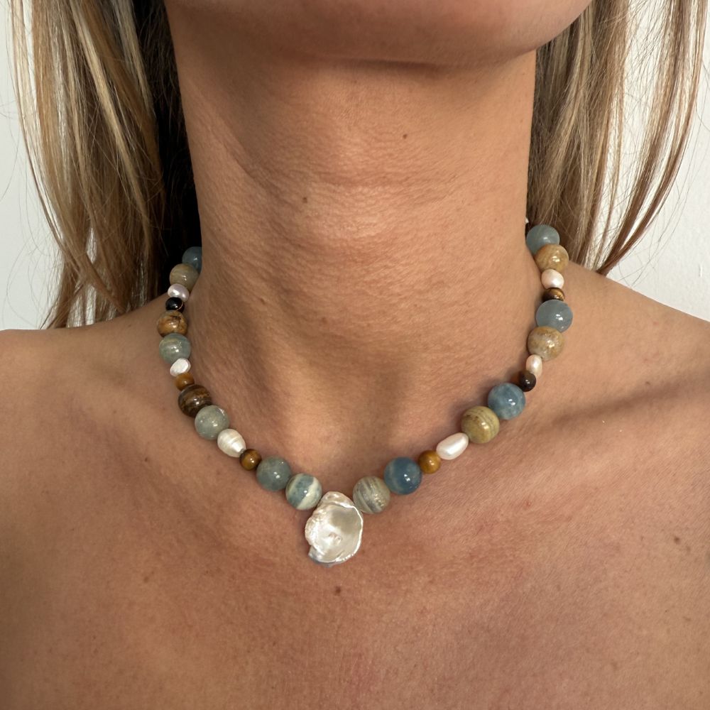 Mixed bead and pearl necklace