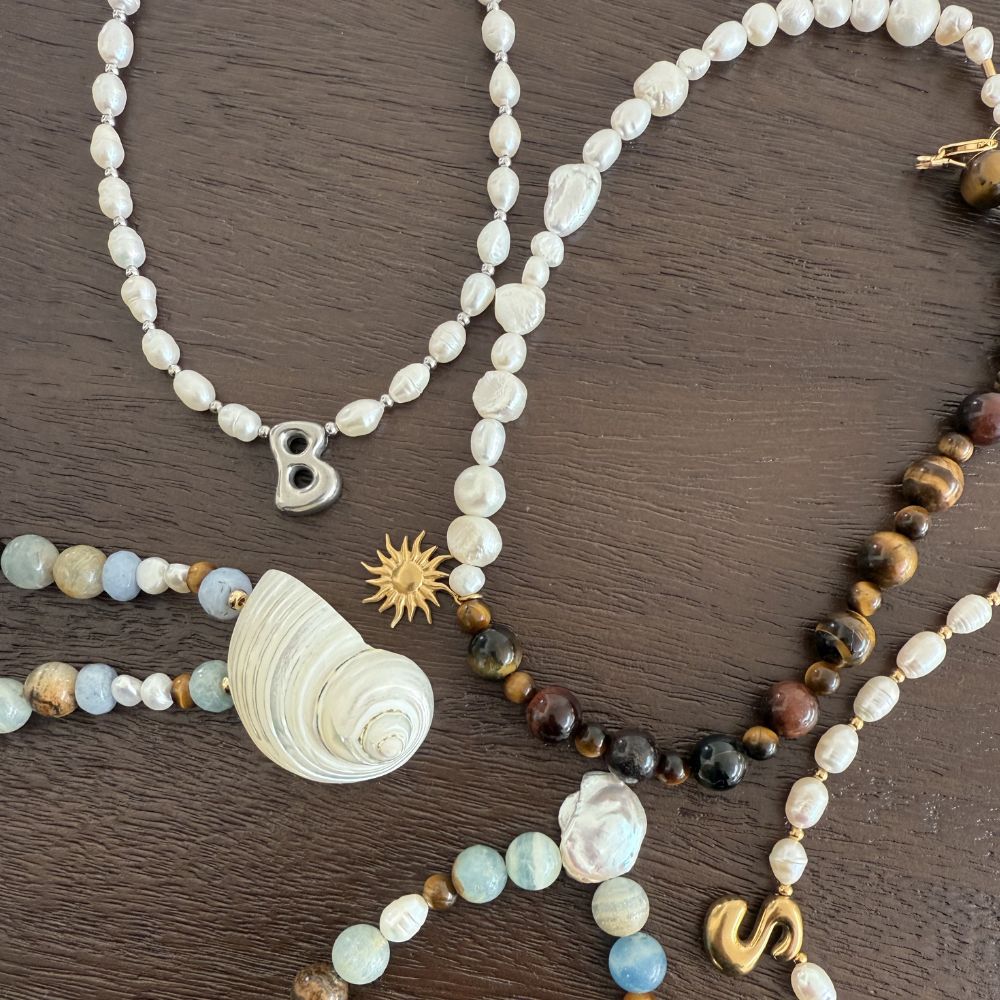 Pearl & Tigers eye sun pendant necklace