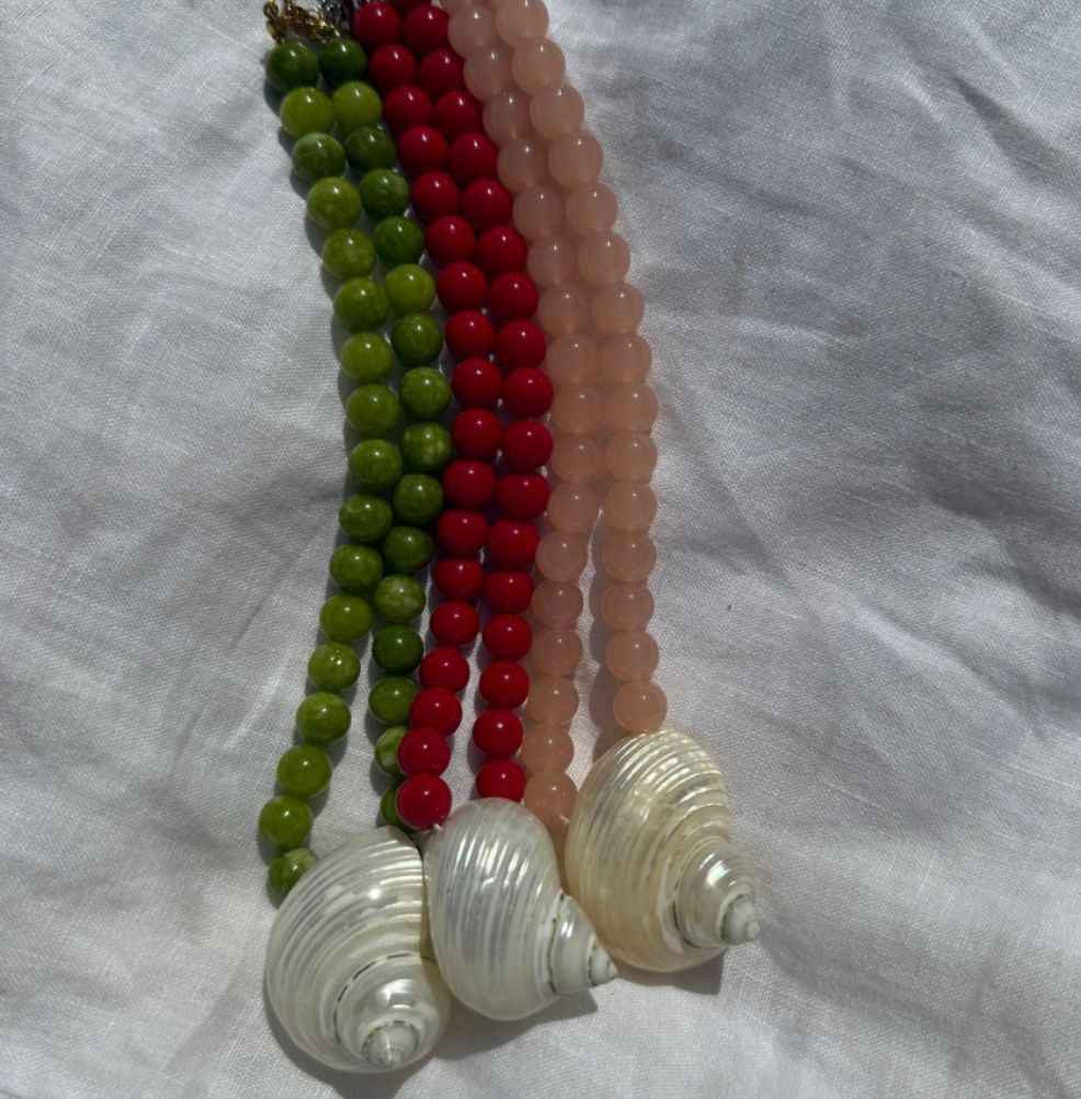 Green Beaded Shell Necklace