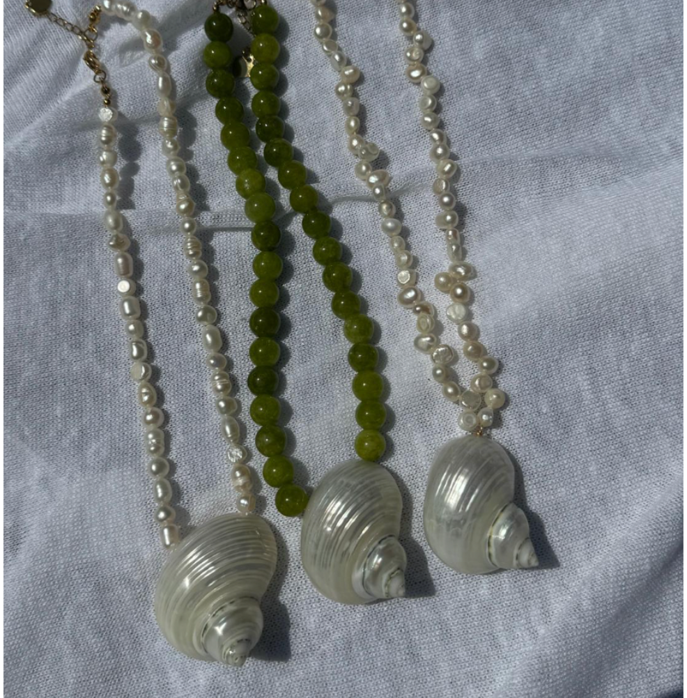 Green Beaded Shell Necklace