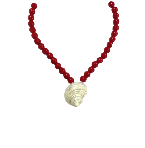 RED BEADED SHELL NECKLACE