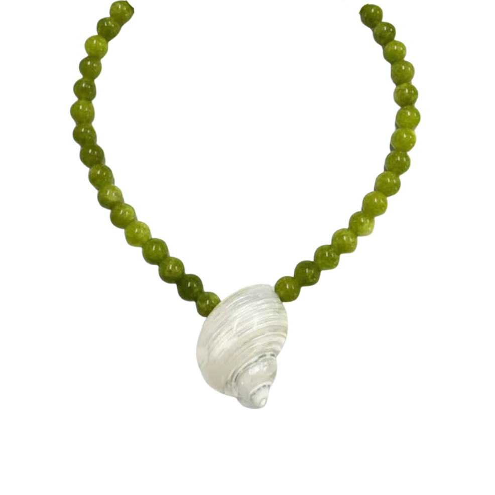 Green Beaded Shell Necklace