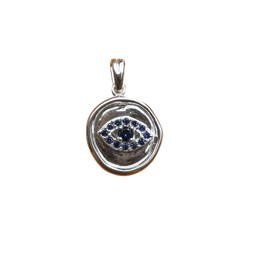 Blue Evil Eye Pendant - Sterling Silver