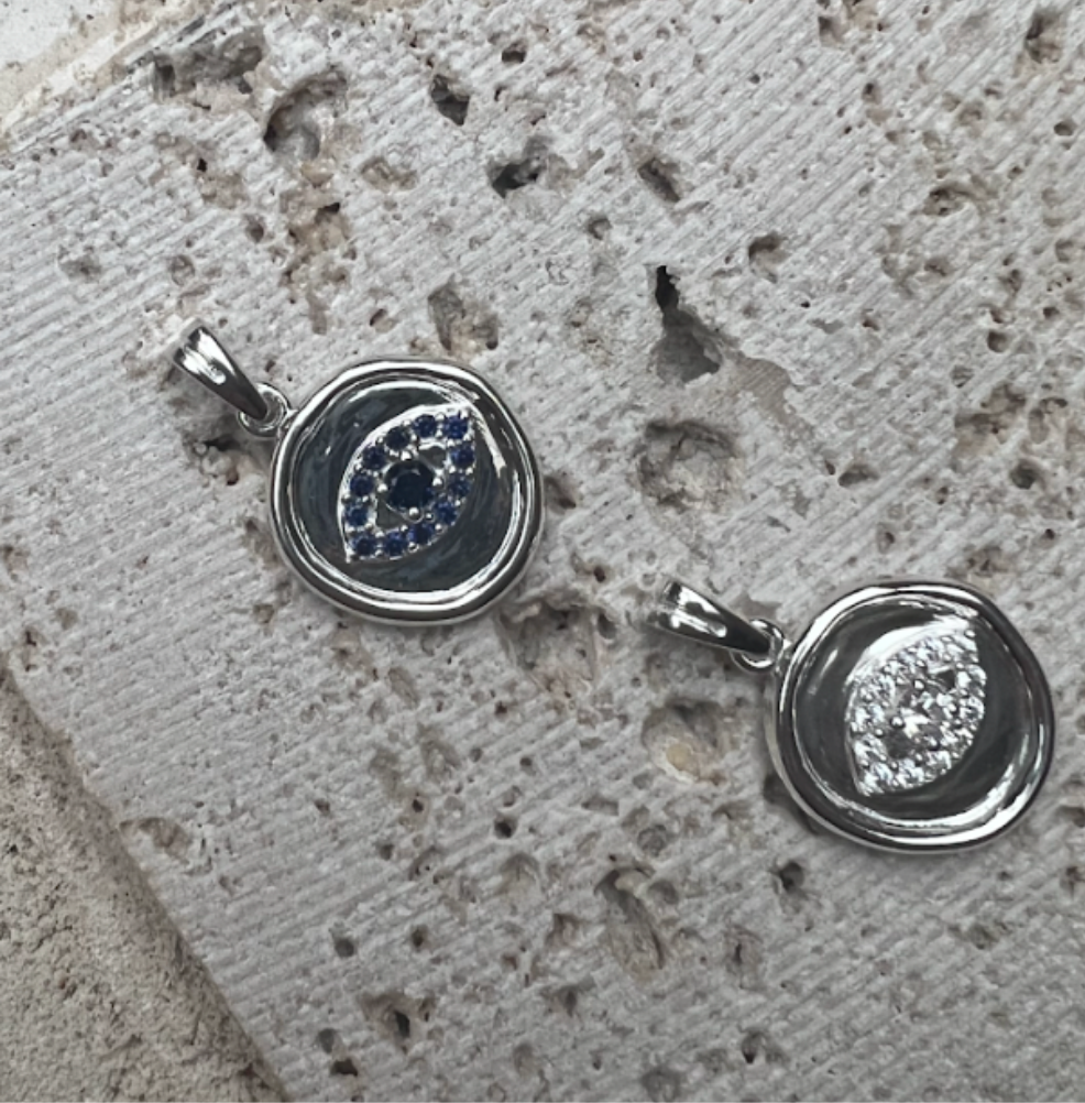 Blue Evil Eye Pendant - Sterling Silver