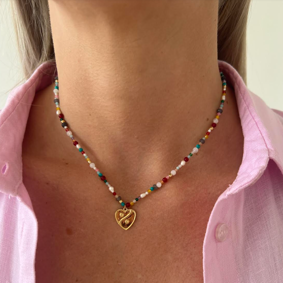 Heart Bead & Pearl Necklace