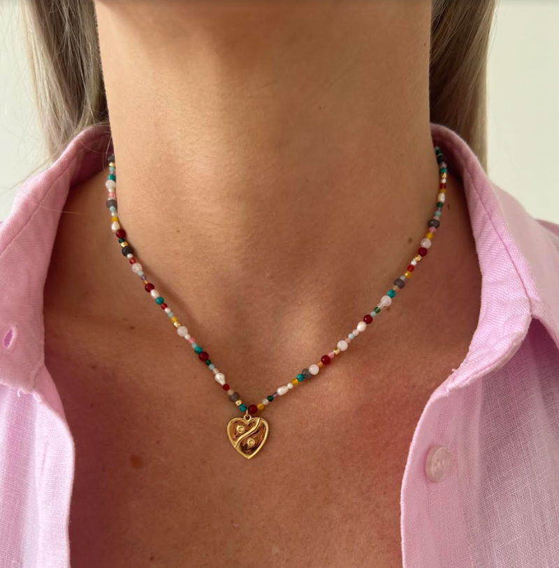Heart Bead & Pearl Necklace
