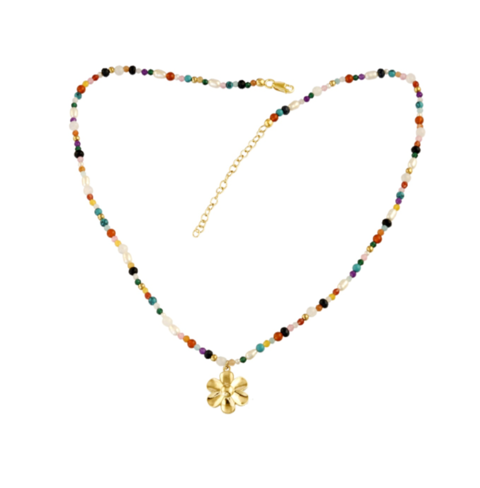 Flower Bead & Pearl Necklace