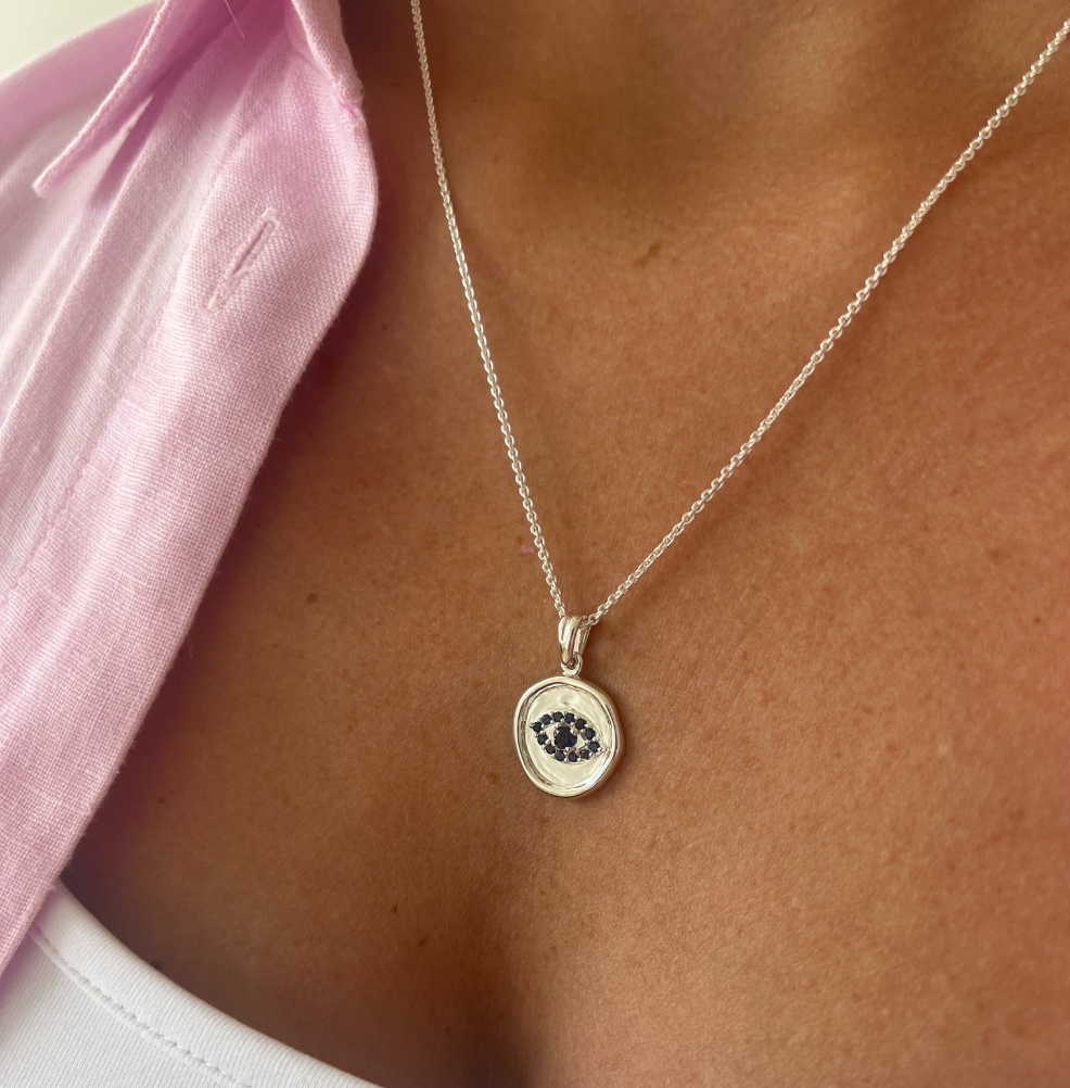 Blue Evil Eye Pendant - Sterling Silver