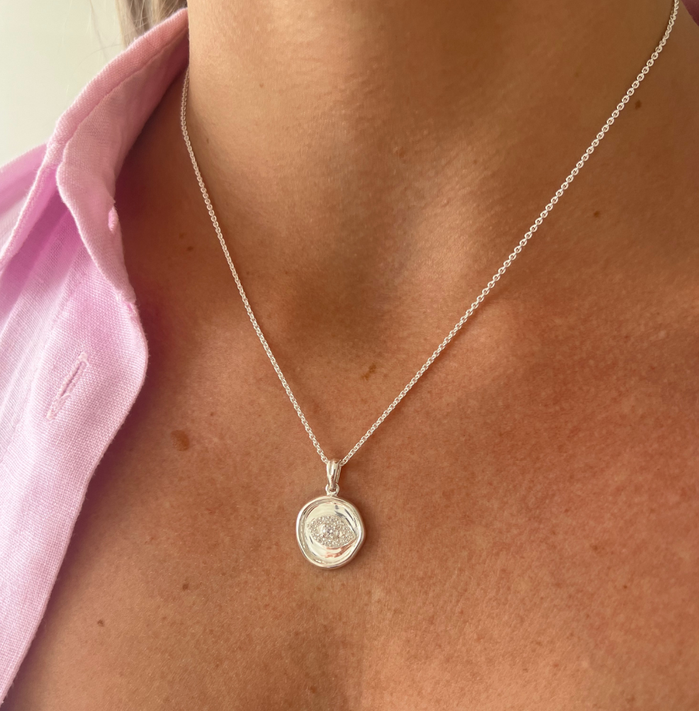 Crystal Evil Eye Pendant - Sterling Silver