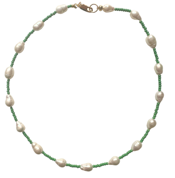 Mindi Pearl & Green beaded necklace