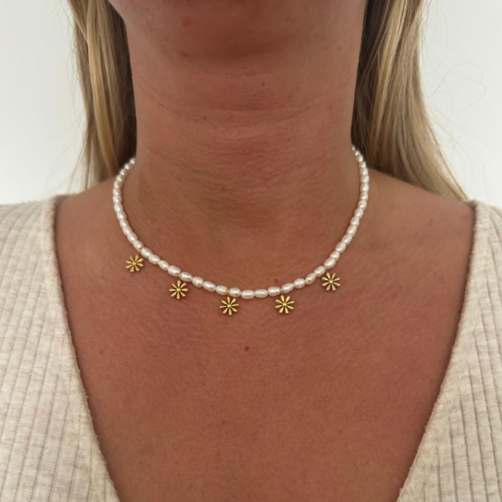 Daisy Pearl Charm Necklace