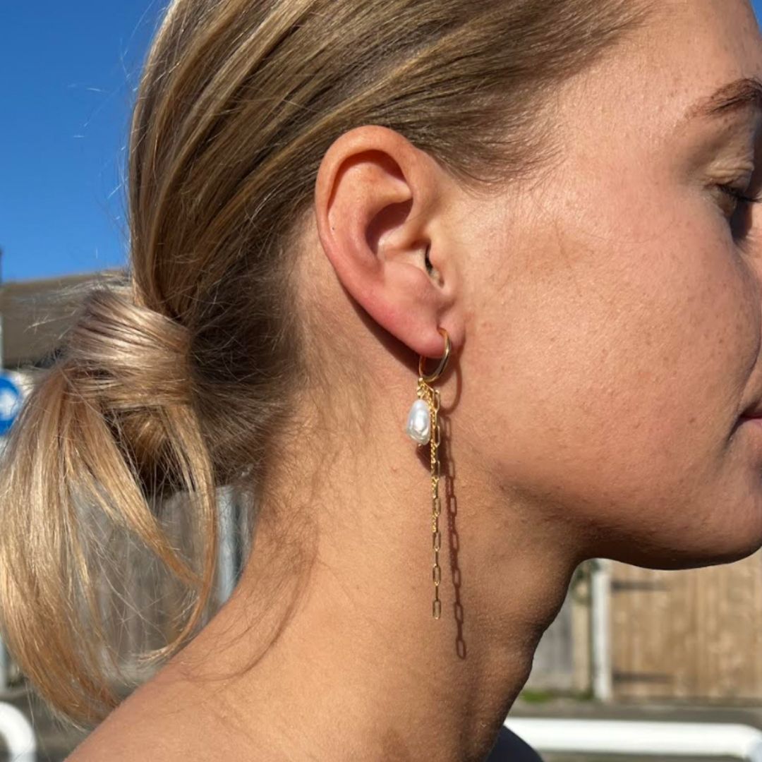 Enid Pearl Drop Hoops