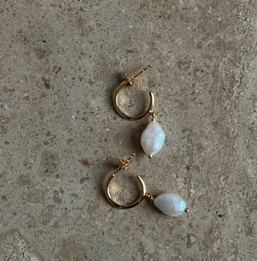 Betty Pearl Drop Hoops