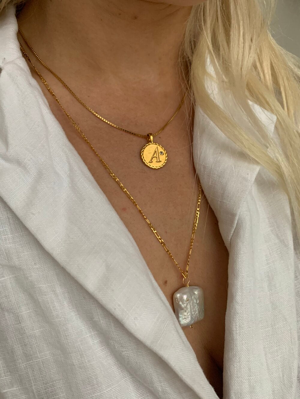 The White Topaz Letter initial Necklace