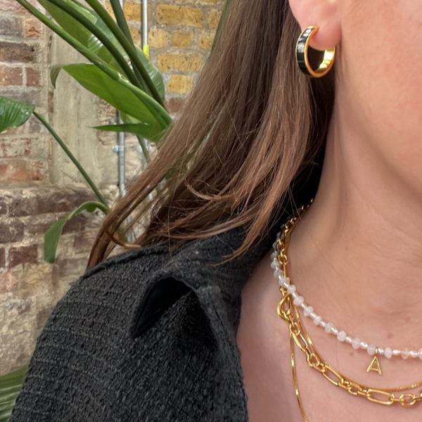 Pearl & Moonstone Initial Necklace- GOLD